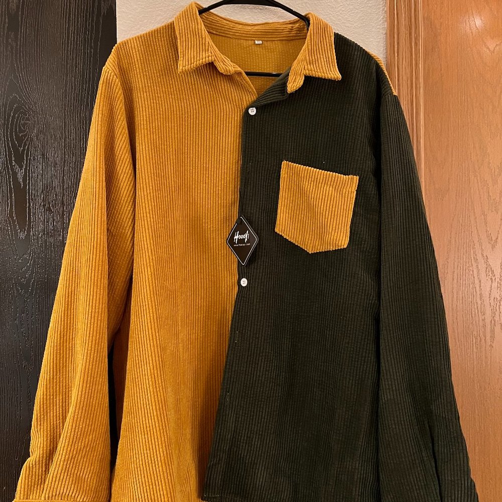 Hooxi Green and Yellow Corduroy Shirt